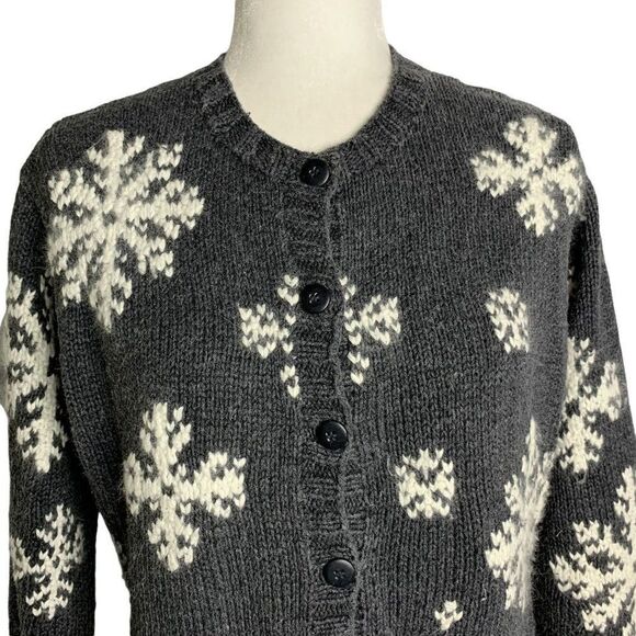 Vintage Eddie Bauer Cardigan Sweater S Grey Angora Blend Button Up Snowflakes - Picture 2 of 6